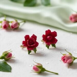 Vintage Trifari Rose Clip On Earrings Red